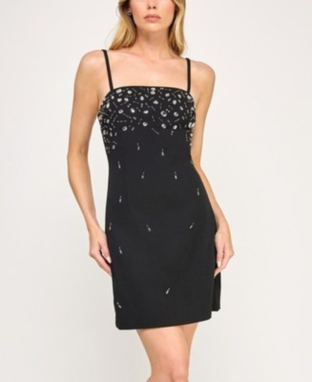 BCX Sleeveless Bodycon Embellished Dress Juniors' M Black Square Neck Back Zip